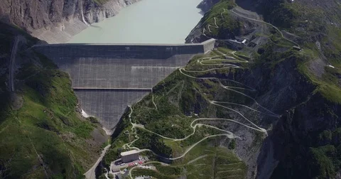 Aerial view of Grand Dixence Dam in Switzerland Stock Footage 77175697