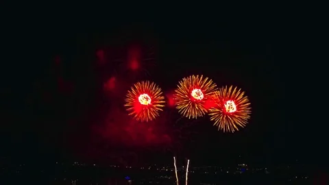 Aerial view of grand firework close up shot Stock Footage 84708208