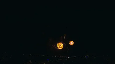 Aerial view of grand firework close up shot Stock Footage 85078320