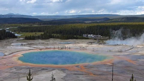 Aerial view of Grand Prismatic Spring in Midway geyser basin Video stock 70067873