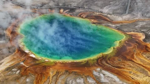 Aerial view of Grand Prismatic Spring in yellowstone national park,usa Stockbeeldmateriaal 334382904