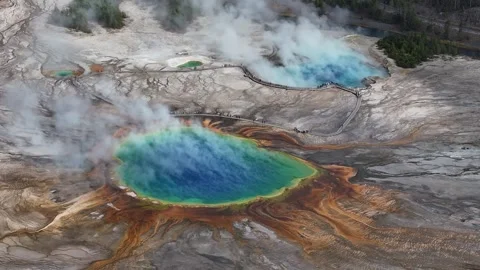 Aerial view of Grand Prismatic Spring in yellowstone national park,usa Stockbeeldmateriaal 334382990