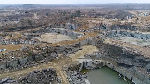 Aerial view of a granite quarry, mining of granite slabs. Stock Footage 162255590