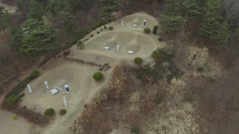 Aerial view of grave mounds Stock Footage 86550050