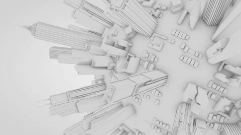 Aerial view of a gray CG city over light background on full seamless rotation 2 Stock Footage 48854792
