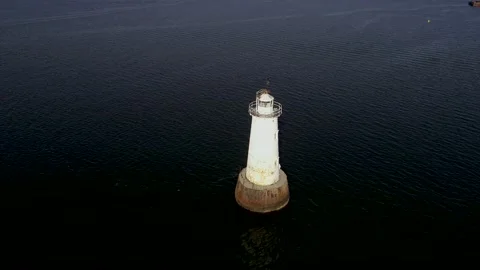 Aerial view of Great Beds Lighthouse in South Amboy, New Jersey Stock Footage 132283316