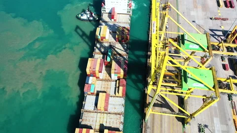 Aerial view of great containers ship docked Stock Footage 139247121