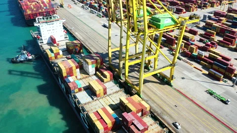Aerial view of great containers ship docked Stock Footage 139259806