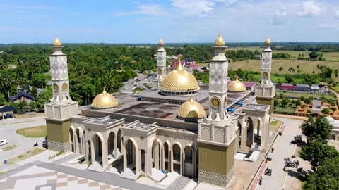 Aerial view of the great mosque of aceh southwest Stock Footage 157665765