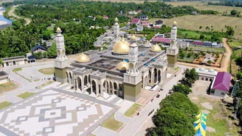 Aerial view of the great mosque of aceh southwest Stock Footage 157666006