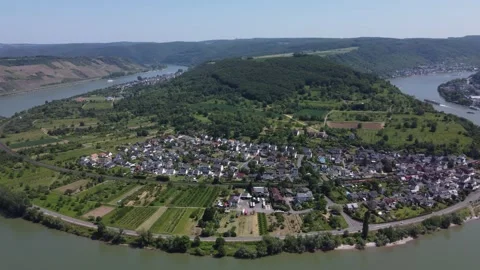 Aerial View, The great Rhine Loop of Boppard, Germany.Bopparder Hamm Stock Footage 243190662