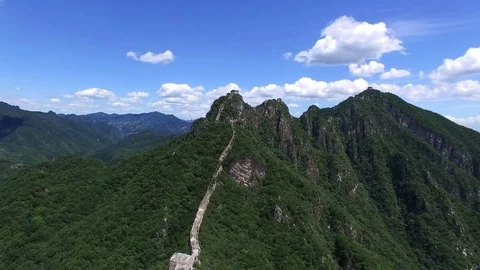 Aerial view of The Great Wall blue sky Stock Footage 77301003