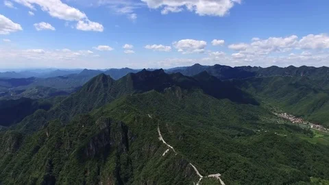 Aerial view of The Great Wall blue sky Stock Footage 77302145