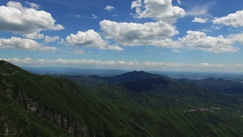 Aerial view of The Great Wall blue sky Stock Footage 77302359