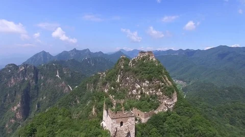 Aerial view of The Great Wall blue sky Stock Footage 77374065