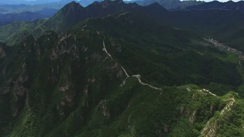 Aerial view of The Great Wall blue sky Stock Footage 77916063