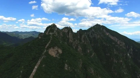 Aerial view of The Great Wall blue sky Stock Footage 77916481