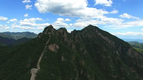 Aerial view of The Great Wall blue sky Stock Footage 77916697