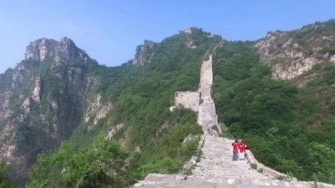 Aerial view of The Great Wall broken wall Vídeo Stock 77235349