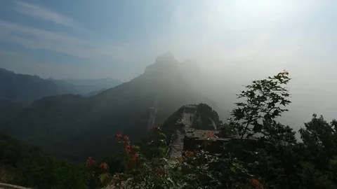 Aerial view of The Great Wall broken wall Stock Footage 77235926