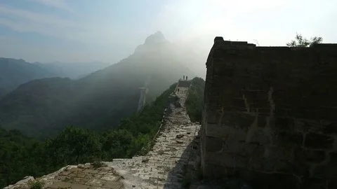 Aerial view of The Great Wall broken wall Stock Footage 77236004