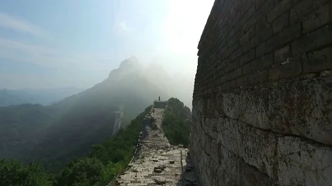 Aerial view of The Great Wall broken wall Stock Footage 77236059
