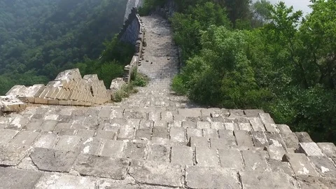Aerial view of The Great Wall broken wall Stock Footage 77236557