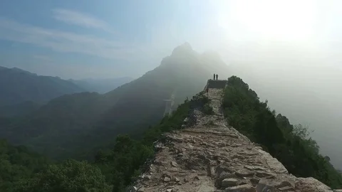 Aerial view of The Great Wall broken wall Stock Footage 77268546