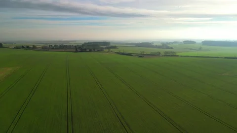 Aerial View of Green Agricultural Fields in England 4K Stock Footage 345045873