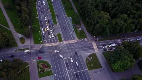 Aerial View of Green City Intersection in Moscow Stock Footage 297854001