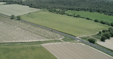 Aerial view of green fields and dry, surrounded by hills, plants and mountains Stock Footage 196810217