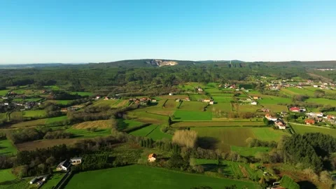 Aerial View Of Green Fields And Houses In Small Town Stock Footage 260338251