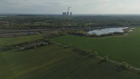 Aerial view of green fields and forest near Leipzig with Lippendorf 스톡 동영상 307401272
