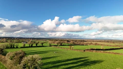 Aerial View of Green Fields and Cloudy Blue Sky in Countryside 스톡 동영상 332738765