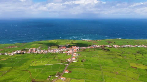 Aerial View Of Green Fields And Village Of Raminho On Terceira Island, Azores - Stock Footage 336332313