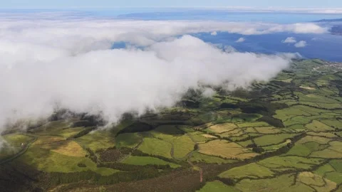 Aerial view of green fields in Horta, Portugal. Stock Footage 337654285