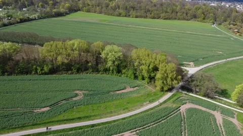 Aerial view of green fields in spring Stock Footage 333136577