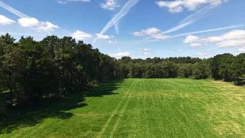 Aerial View of Green Forest Meadow under Blue Sky near Bremen, Germany Stock Footage 340891244