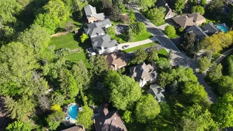 Aerial view of green golf course near residential buildings in summer.  Stock Footage 244357897