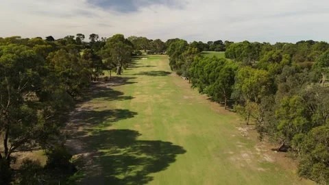 Aerial view of green golf course fairway Stock Footage 335998867