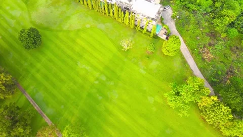 Aerial view green grass background and activity area and golf course. Stock Footage 146727944