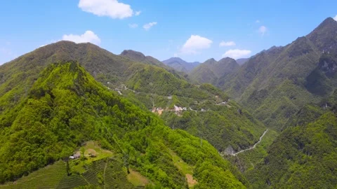 Aerial View of Green Mountain Deep Valley Path in Shennongjia Hubei China Stock Footage 337938927