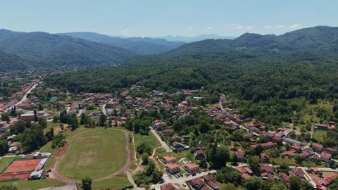 Aerial view of green mountain forest and valley in Bulgaria 스톡 동영상 344633020