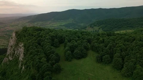 Aerial view of green mountain valley and forest Stock-Footage 345166147
