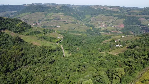 Aerial View of Green Mountains and Farmlands in Serra Gaúcha, Brazil Stock Footage 320062853