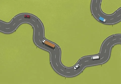 Aerial view of green rectangle over truck driving on winding road Ilustração Stock