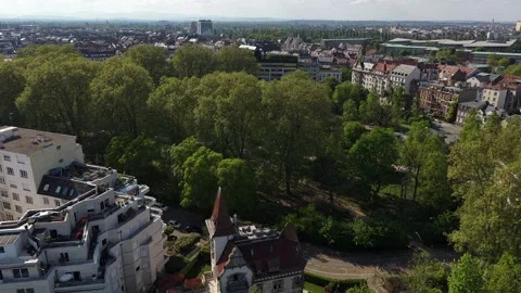 Aerial view of green trees in Parc du Contades in Strasbourg, France 動画素材 336512965