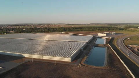 Aerial view of the greenhouse complex Stock Footage 91325811