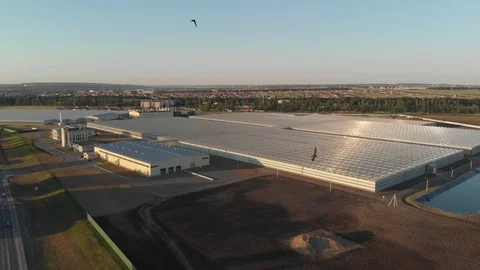 Aerial view of the greenhouse complex Stock Footage 91325812