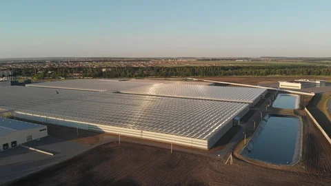 Aerial view of the greenhouse complex Stock Footage 91325856